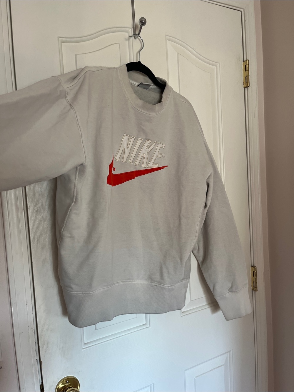 Nike Light Gray Crewneck Sweatshirt with Orange Swoosh